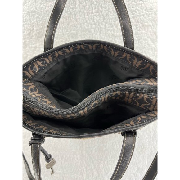 Fossil Womens Satchel Handbag Black Brown Signature Logo Detachable Strap Zip S - Picture 4 of 9